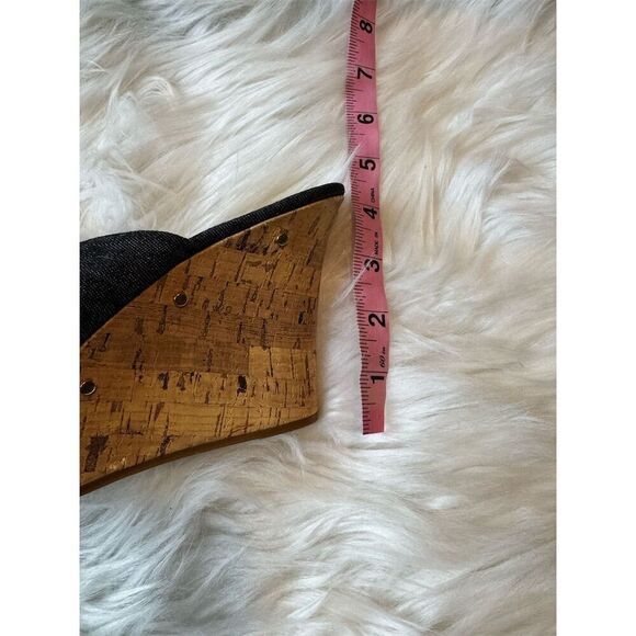 Dana Buchman Women's 7.5 Blue Denim Stud Open Toe Cork Wedge Sandals Espadrille - Picture 10 of 12